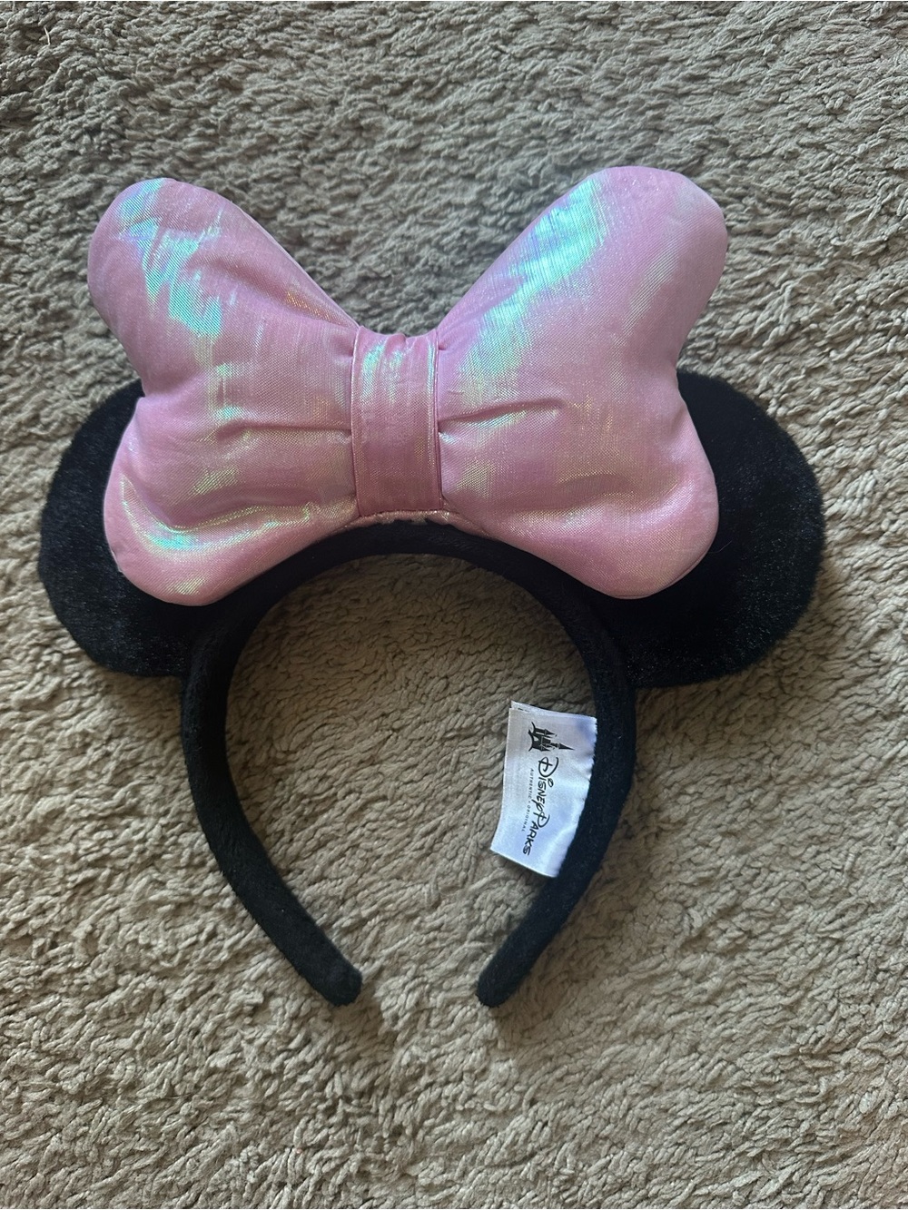 Disney Black Minnie Ears Headband with Shimmering Pink Bow